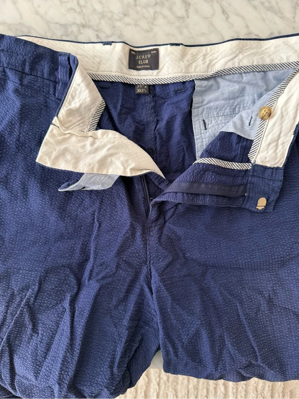 J.Crew Club Seersucker-Texture Shorts – Navy – 33W x 10.5” Inseam